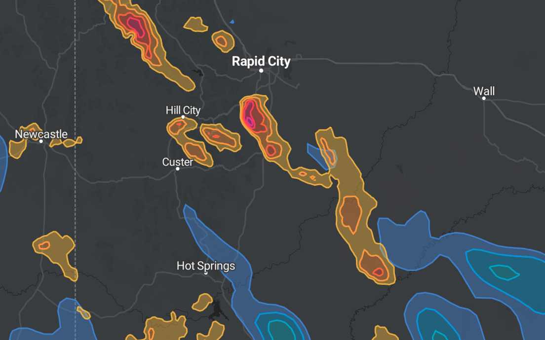 Interactive map showing hail and wind swaths from a storm event